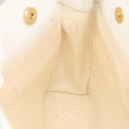 CHANEL Tote Bag Canvas Gold White CC 100722