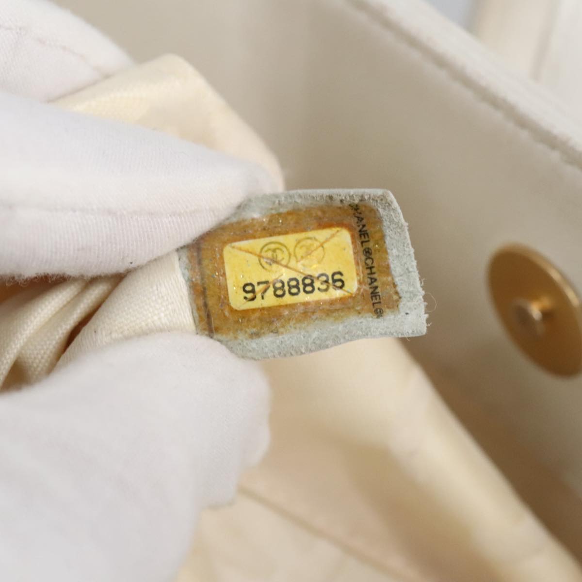CHANEL Tote Bag Canvas Gold White CC 100722