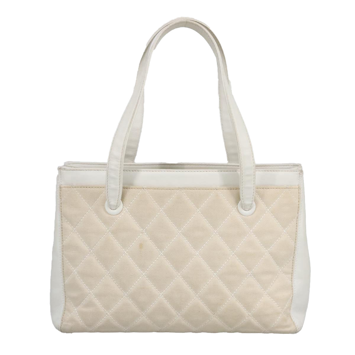 CHANEL Tote Bag Canvas Gold White CC 100722