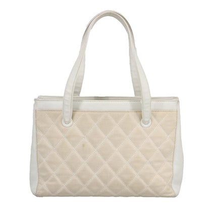 CHANEL Tote Bag Canvas Gold White CC 100722