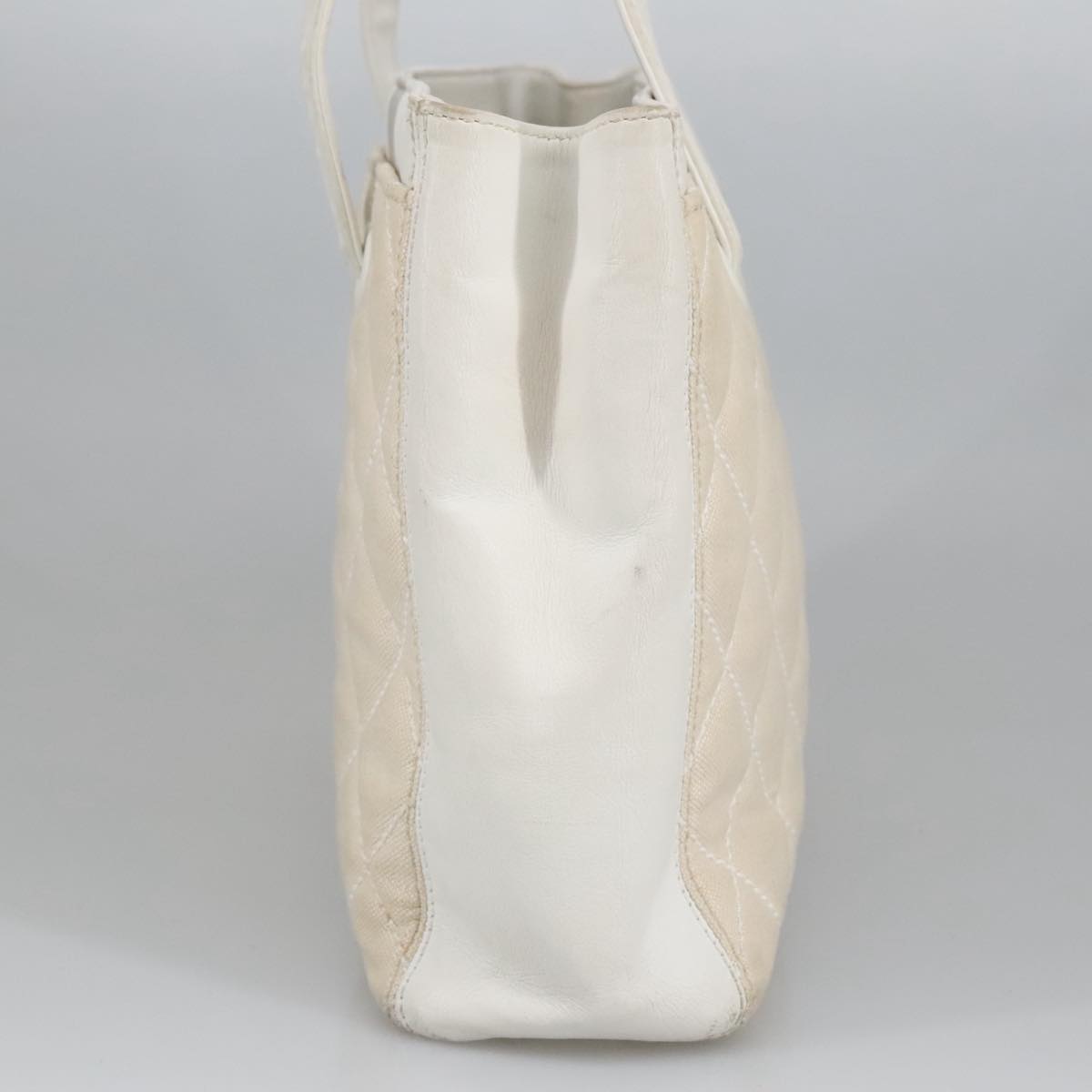 CHANEL Tote Bag Canvas Gold White CC 100722