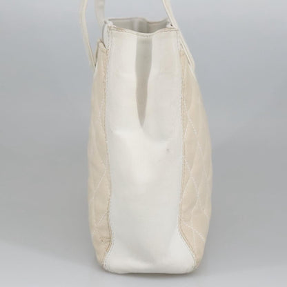 CHANEL Tote Bag Canvas Gold White CC 100722