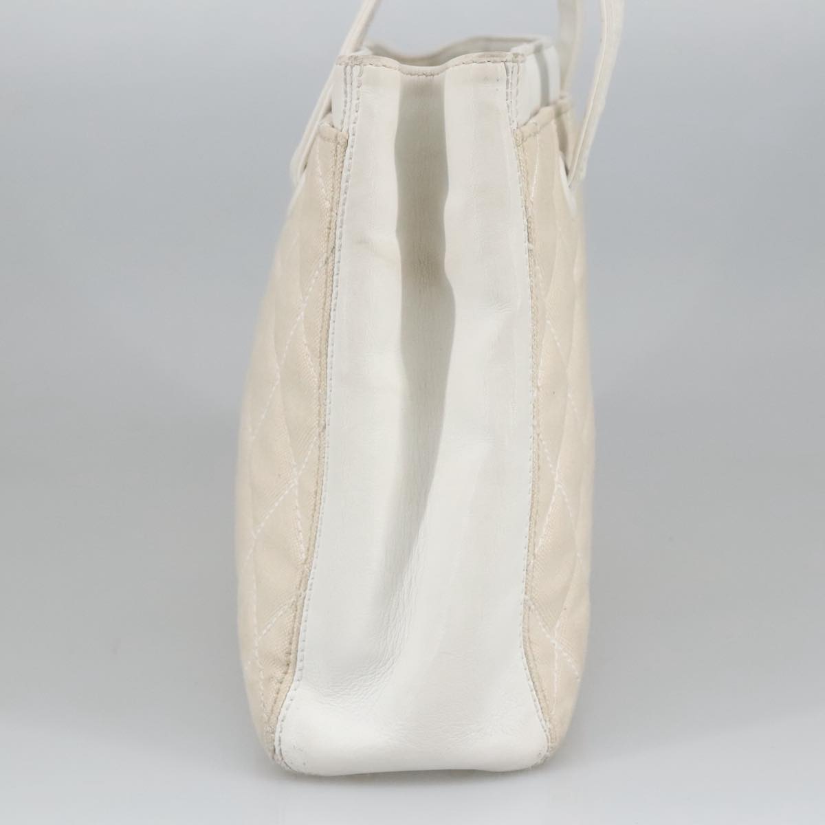 CHANEL Tote Bag Canvas Gold White CC 100722