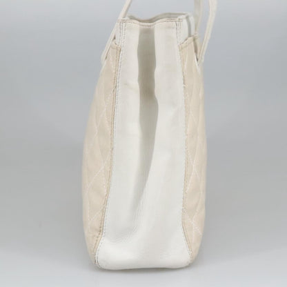 CHANEL Tote Bag Canvas Gold White CC 100722