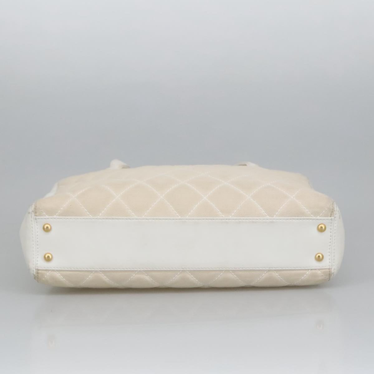 CHANEL Tote Bag Canvas Gold White CC 100722