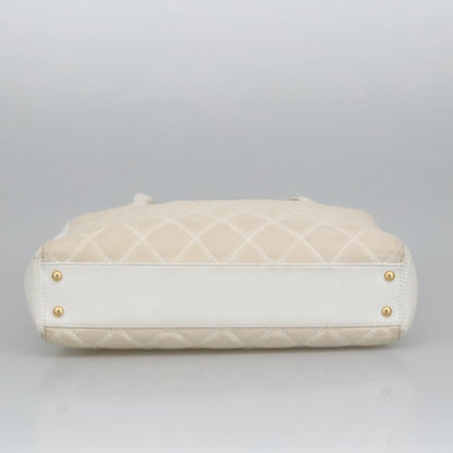 CHANEL Tote Bag Canvas Gold White CC 100722
