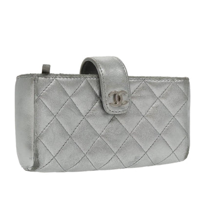 CHANEL Pouch Lamb Skin Silver CC 100726