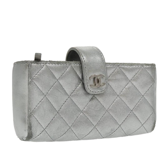 CHANEL Pouch Lamb Skin Silver CC 100726