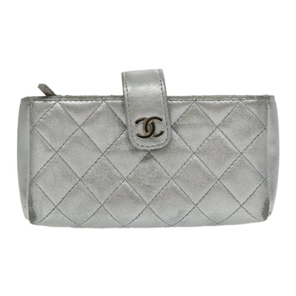 CHANEL Pouch Lamb Skin Silver CC 100726