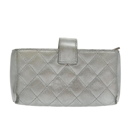 CHANEL Pouch Lamb Skin Silver CC 100726