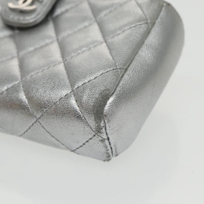 CHANEL Pouch Lamb Skin Silver CC 100726
