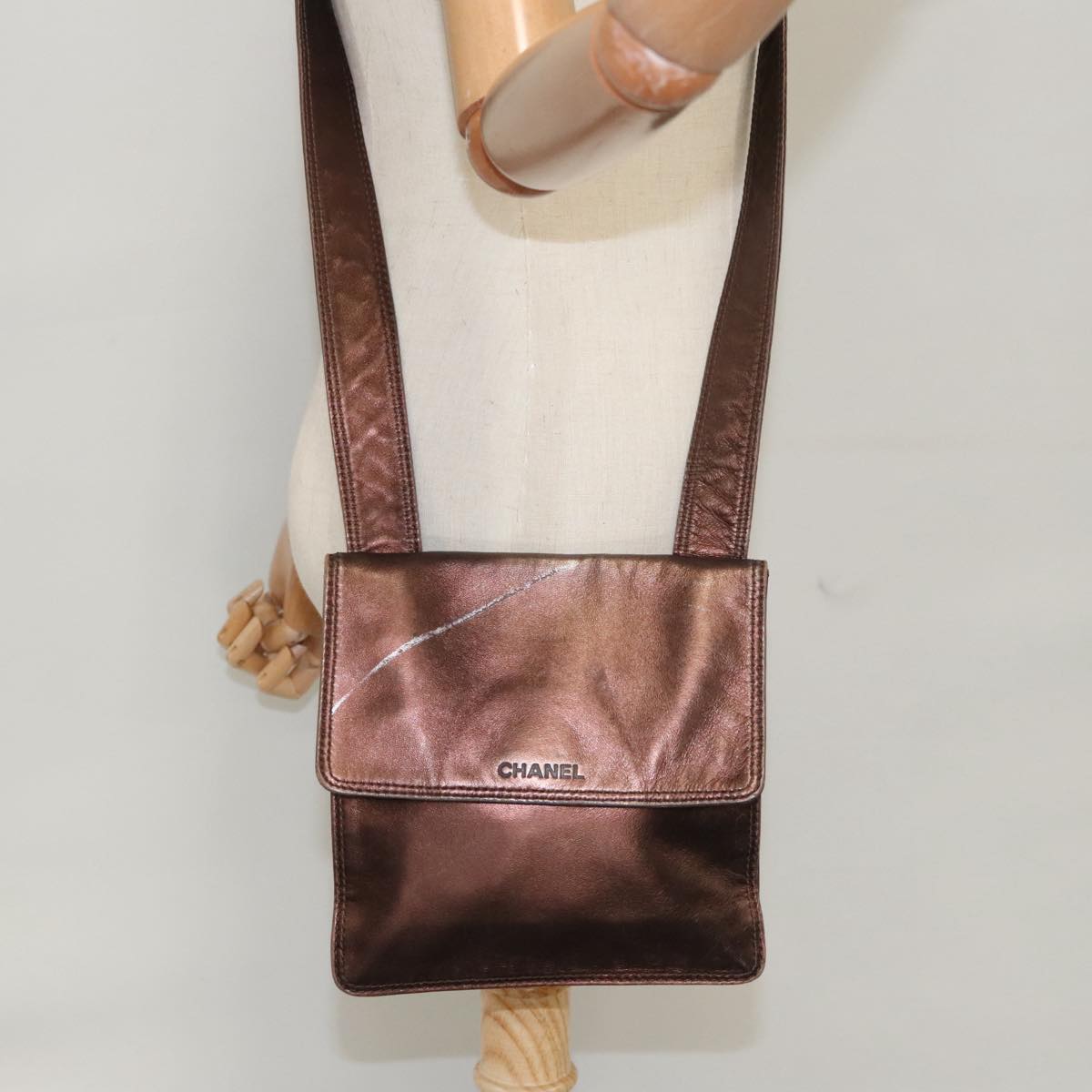 CHANEL Shoulder Bag Leather Bronze CC 101129