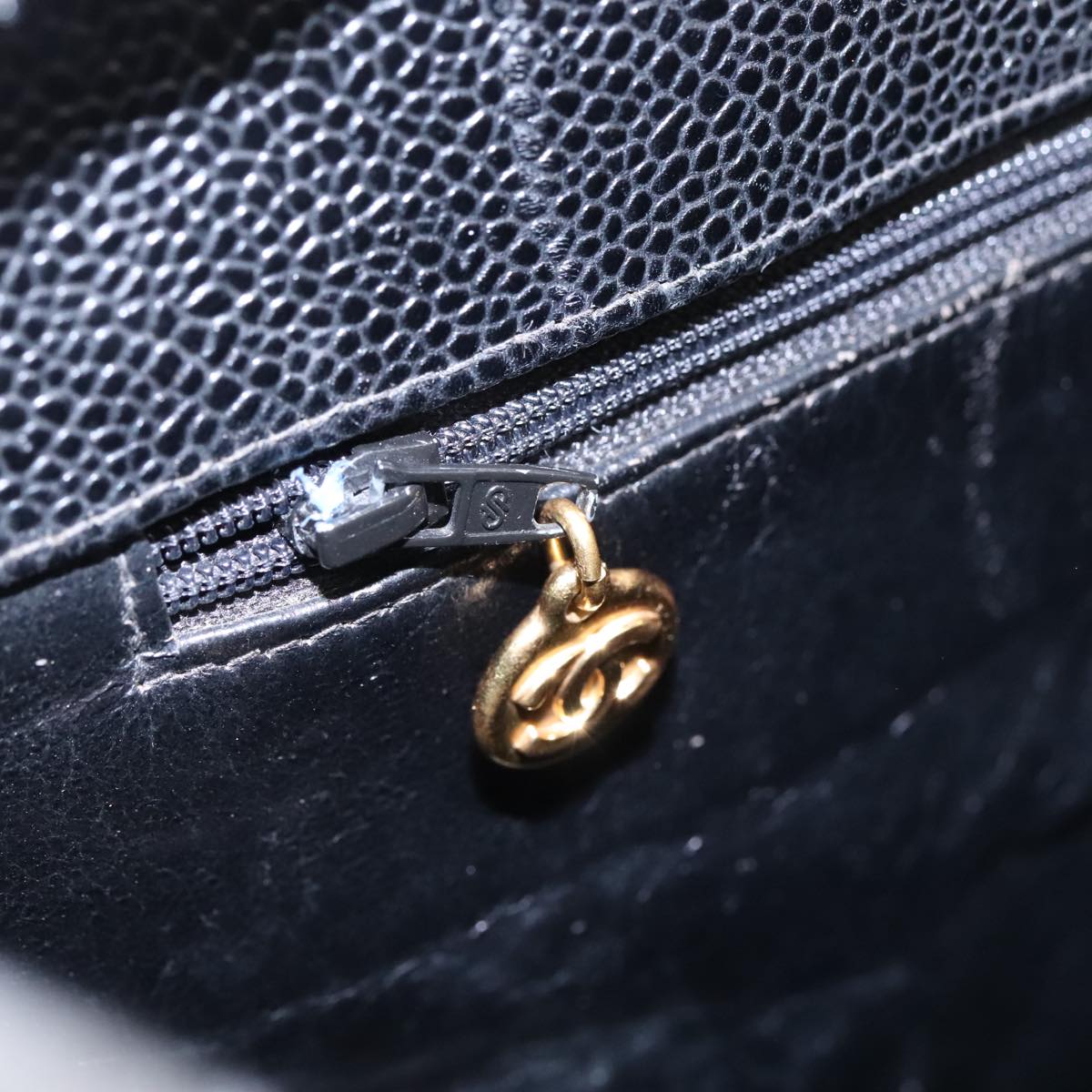 CHANEL Matelasse Hand Bag Caviar Skin Black CC 101307A