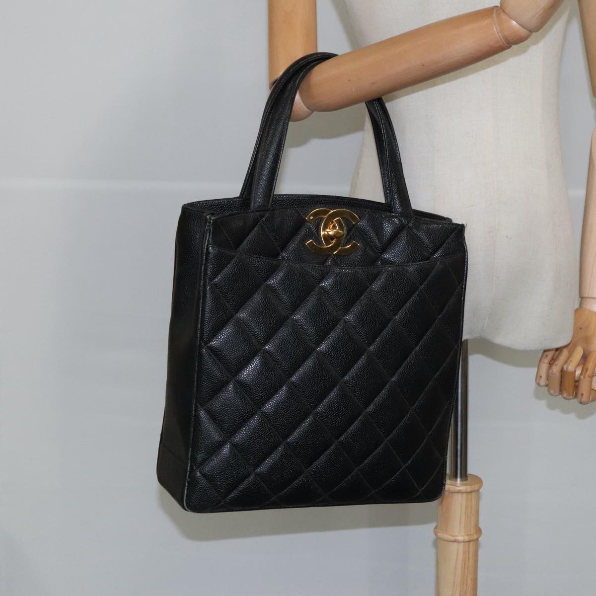 CHANEL Matelasse Hand Bag Caviar Skin Black CC 101307A
