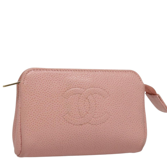 CHANEL Pouch Caviar Skin Pink Gold CC 101855