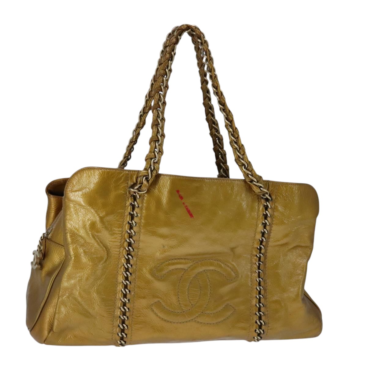 CHANEL Chain Shoulder Bag Patent Leather Gold CC 101963