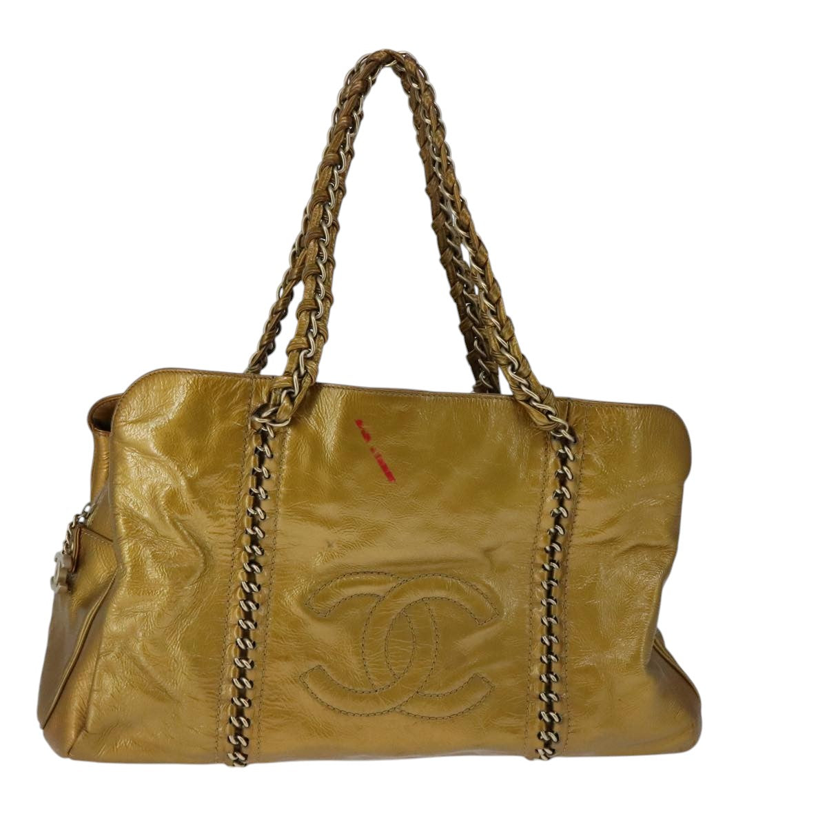 CHANEL Chain Shoulder Bag Patent Leather Gold CC 101963