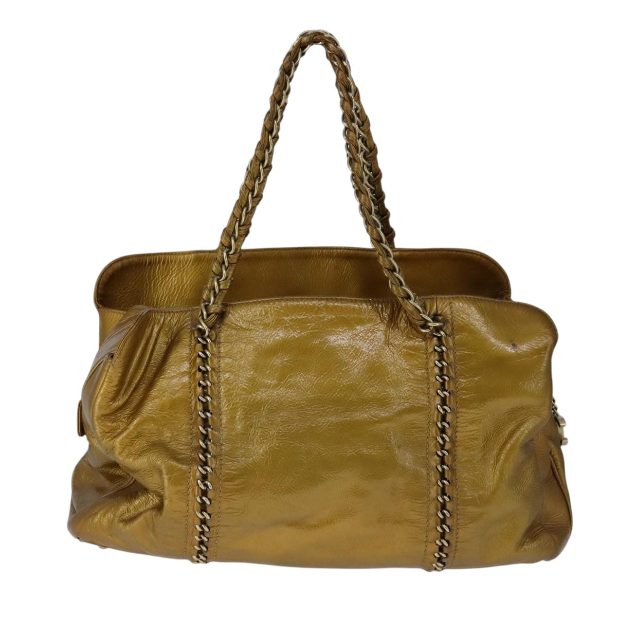 CHANEL Chain Shoulder Bag Patent Leather Gold CC 101963