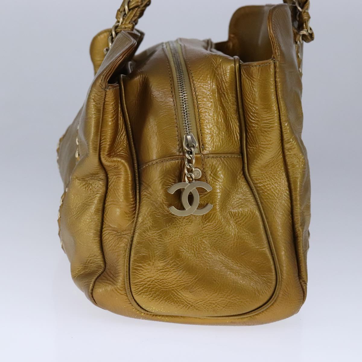 CHANEL Chain Shoulder Bag Patent Leather Gold CC 101963