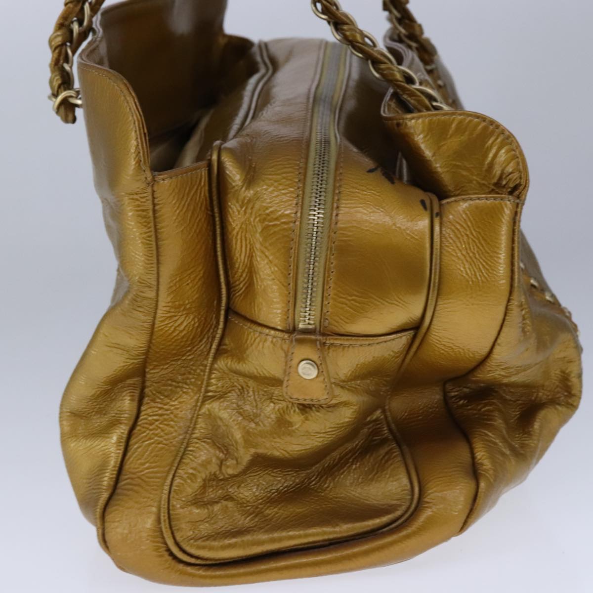 CHANEL Chain Shoulder Bag Patent Leather Gold CC 101963
