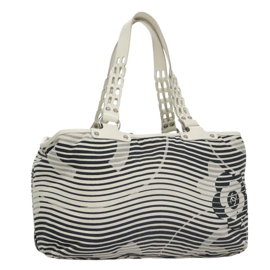CHANEL Camelia Tote Bag Canvas White Black CC 101996