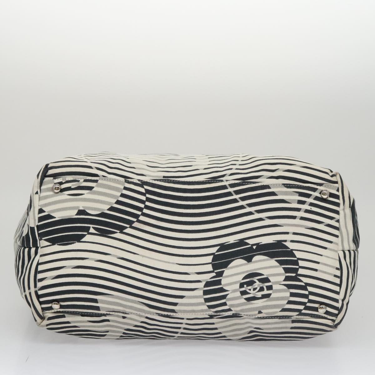 CHANEL Camelia Tote Bag Canvas White Black CC 101996