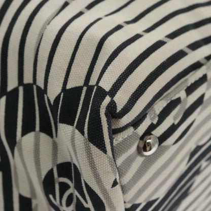 CHANEL Camelia Tote Bag Canvas White Black CC 101996
