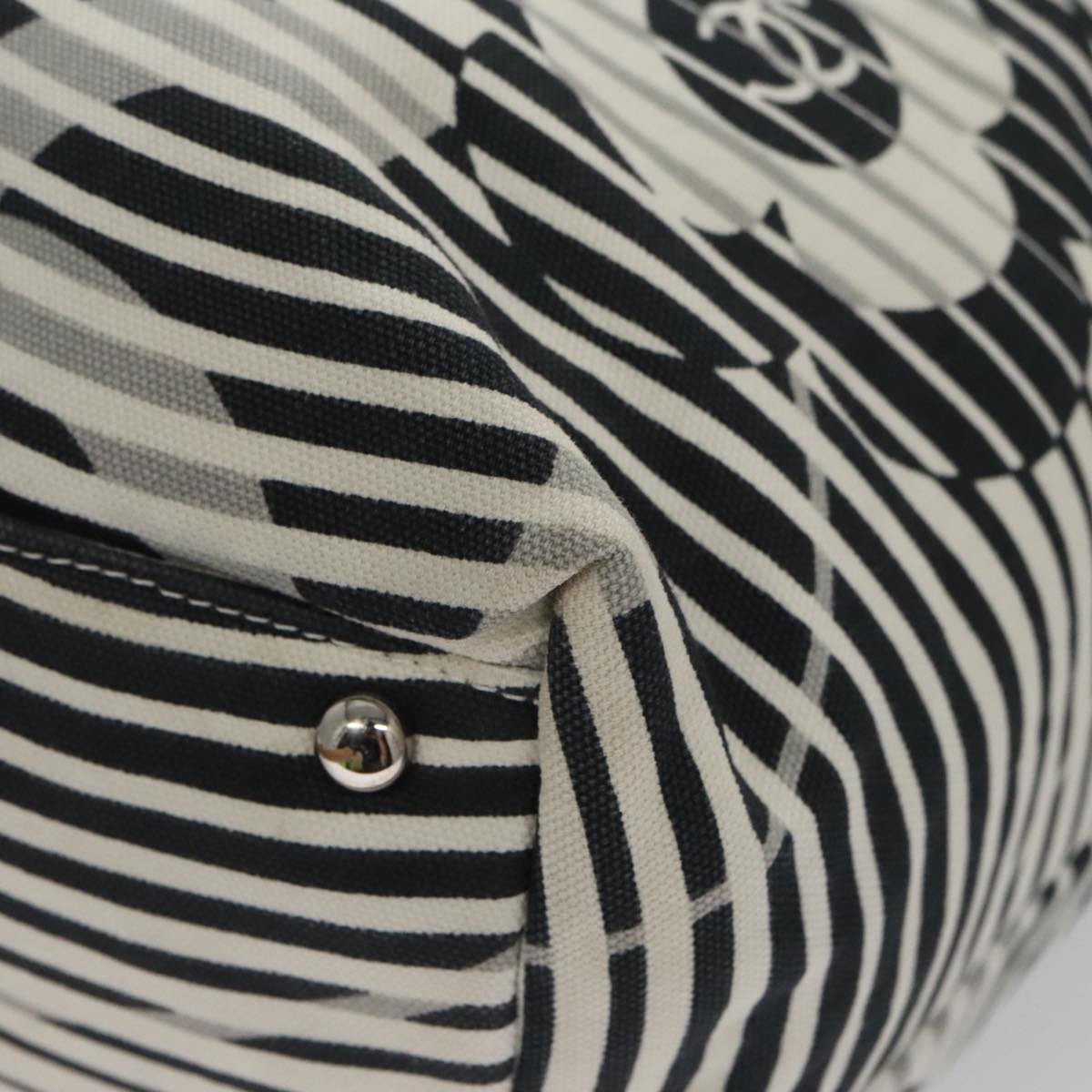 CHANEL Camelia Tote Bag Canvas White Black CC 101996