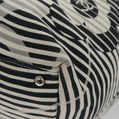 CHANEL Camelia Tote Bag Canvas White Black CC 101996