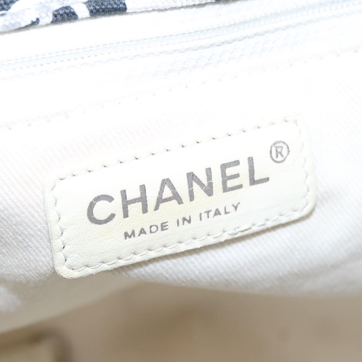CHANEL Camelia Tote Bag Canvas White Black CC 101996