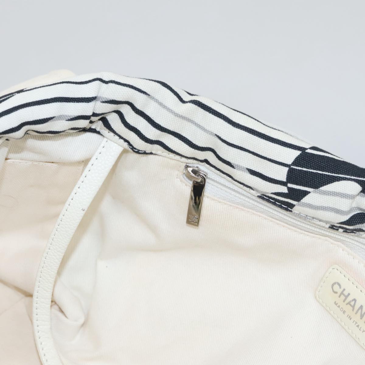 CHANEL Camelia Tote Bag Canvas White Black CC 101996