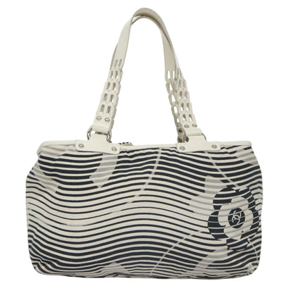 CHANEL Camelia Tote Bag Canvas White Black CC 101996