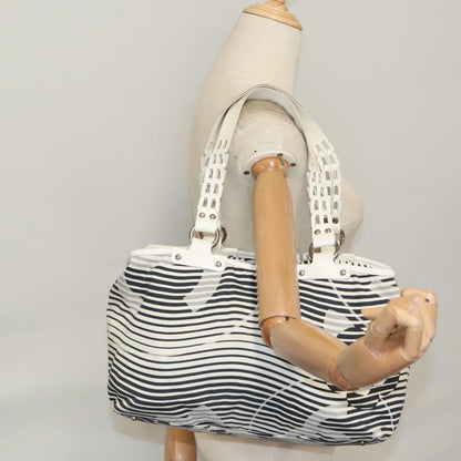 CHANEL Camelia Tote Bag Canvas White Black CC 101996