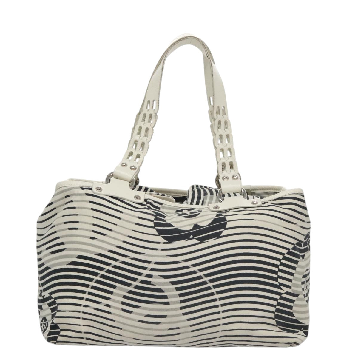CHANEL Camelia Tote Bag Canvas White Black CC 101996