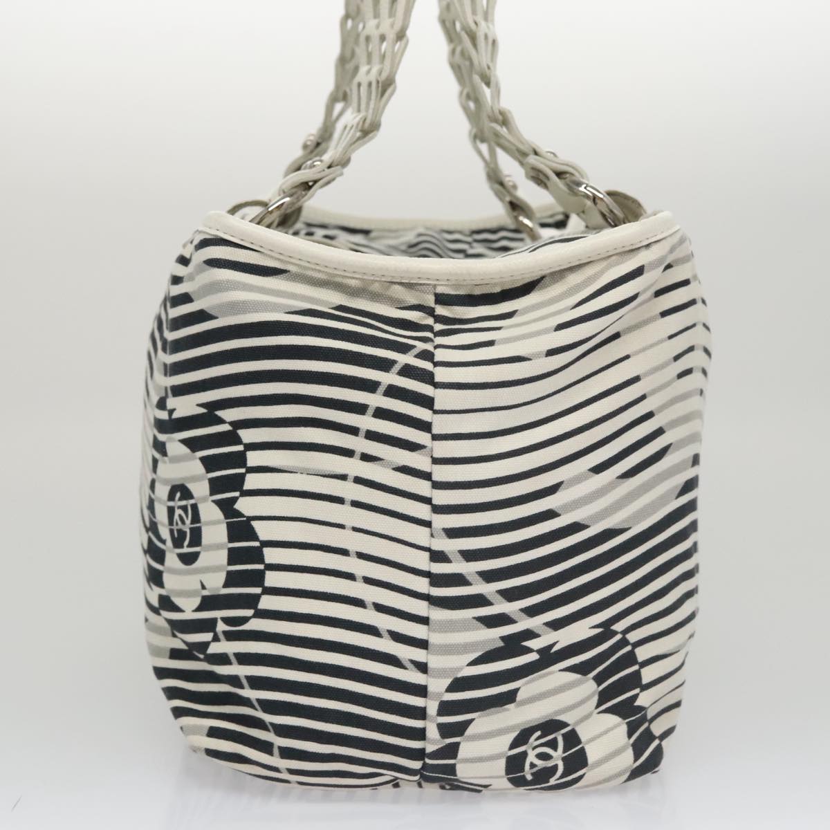 CHANEL Camelia Tote Bag Canvas White Black CC 101996