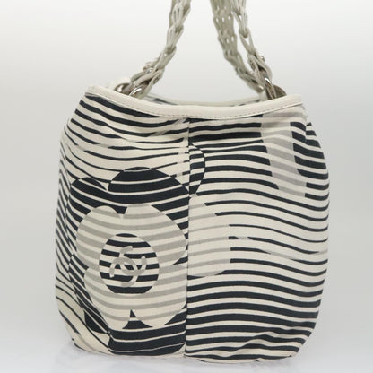 CHANEL Camelia Tote Bag Canvas White Black CC 101996