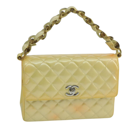 CHANEL Matelasse Hand Bag Patent leather Yellow CC 102023A