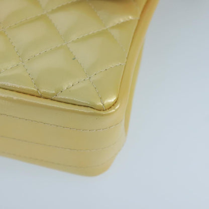 CHANEL Matelasse Hand Bag Patent leather Yellow CC 102023A