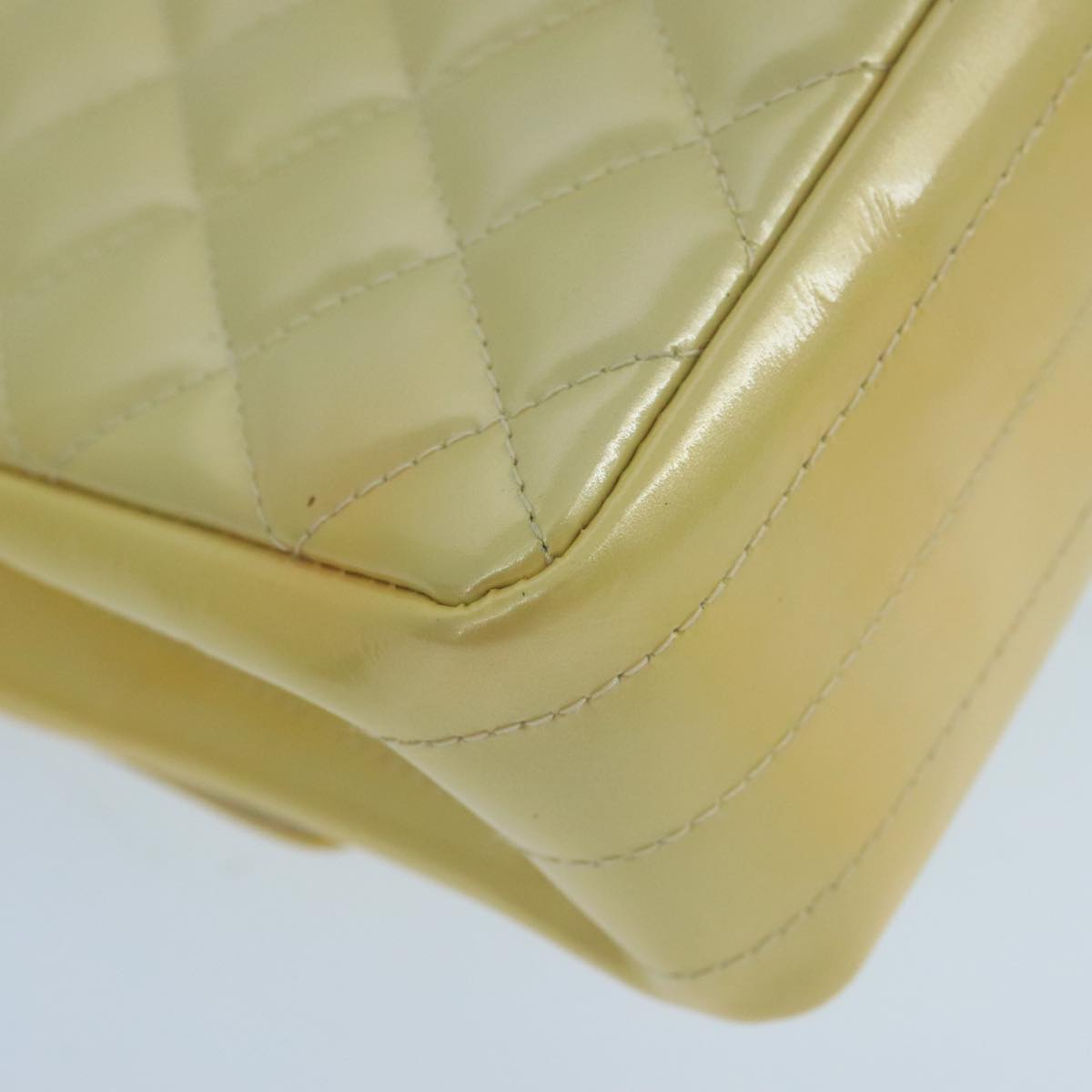 CHANEL Matelasse Hand Bag Patent leather Yellow CC 102023A