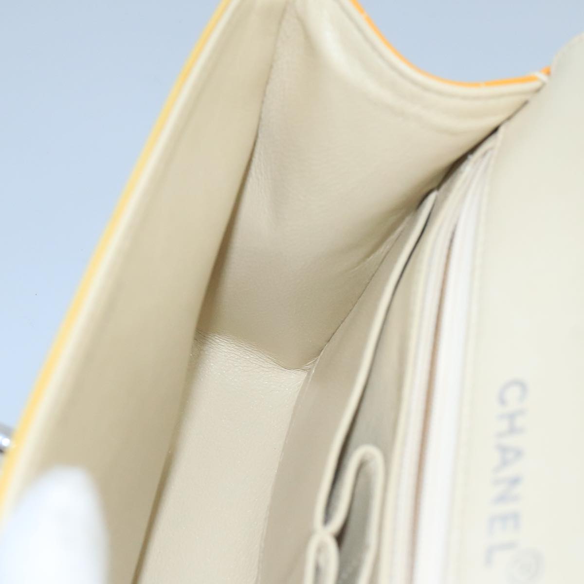 CHANEL Matelasse Hand Bag Patent leather Yellow CC 102023A