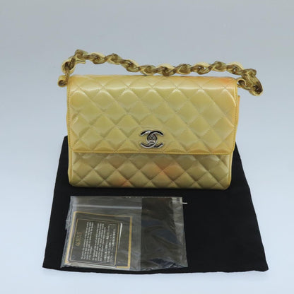 CHANEL Matelasse Hand Bag Patent leather Yellow CC 102023A