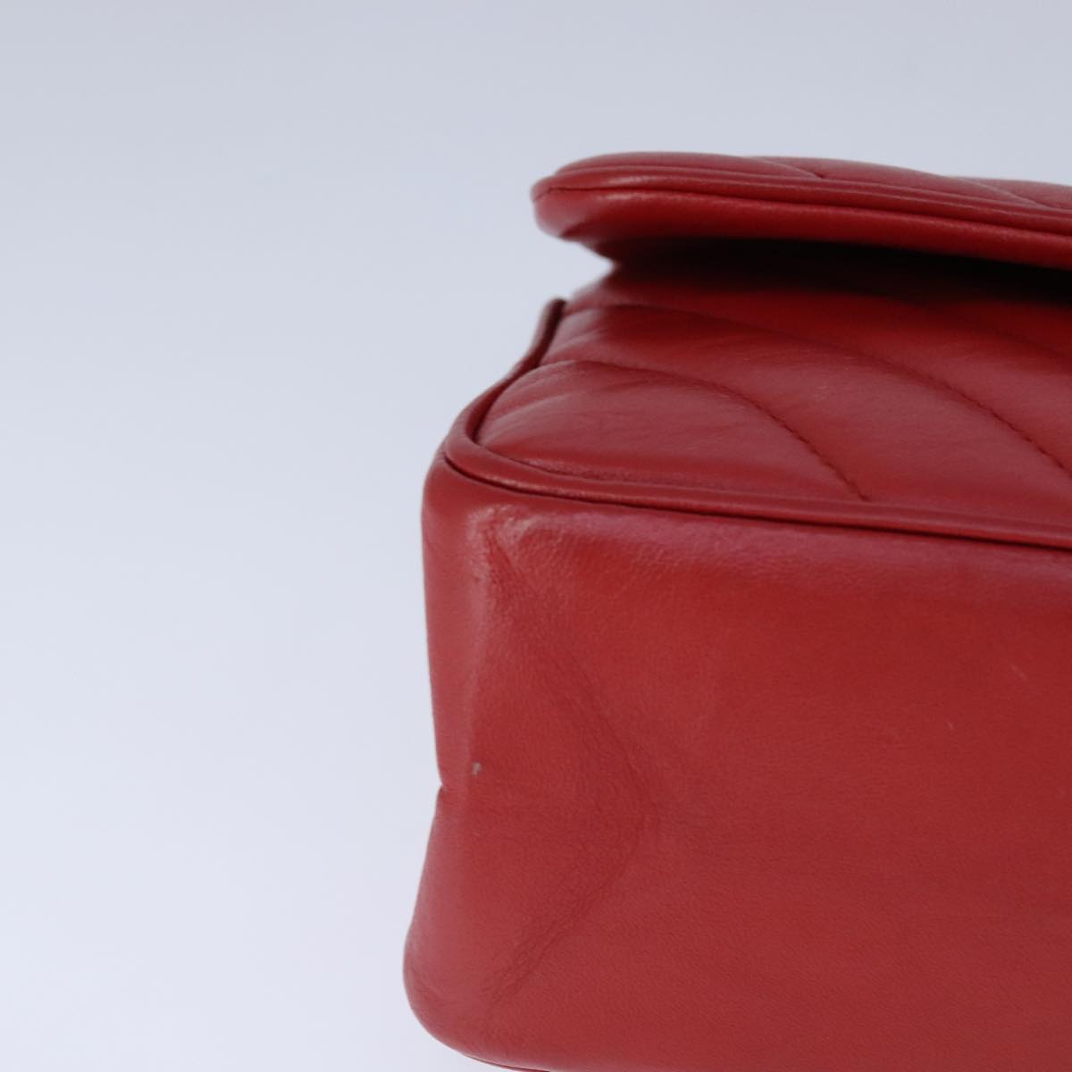 CHANEL V Stitch Chain Shoulder Bag Lamb Skin Red CC 102030A