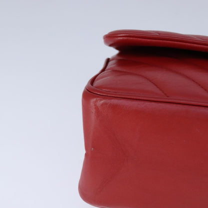 CHANEL V Stitch Chain Shoulder Bag Lamb Skin Red CC 102030A