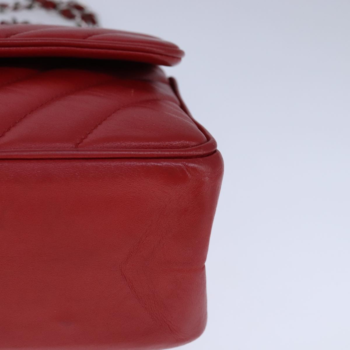 CHANEL V Stitch Chain Shoulder Bag Lamb Skin Red CC 102030A