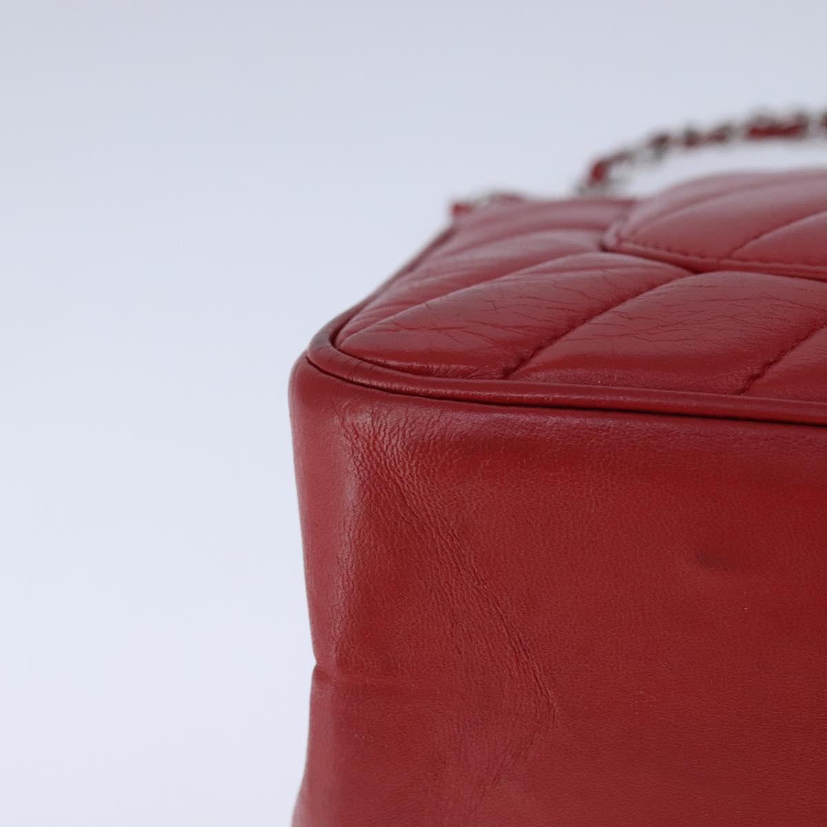 CHANEL V Stitch Chain Shoulder Bag Lamb Skin Red CC 102030A