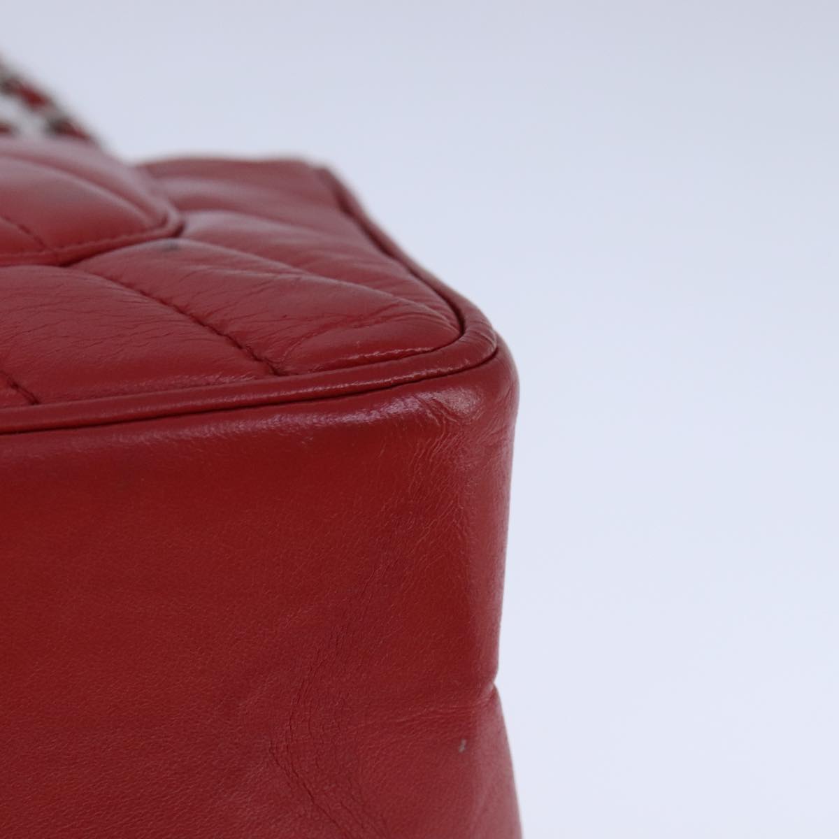 CHANEL V Stitch Chain Shoulder Bag Lamb Skin Red CC 102030A