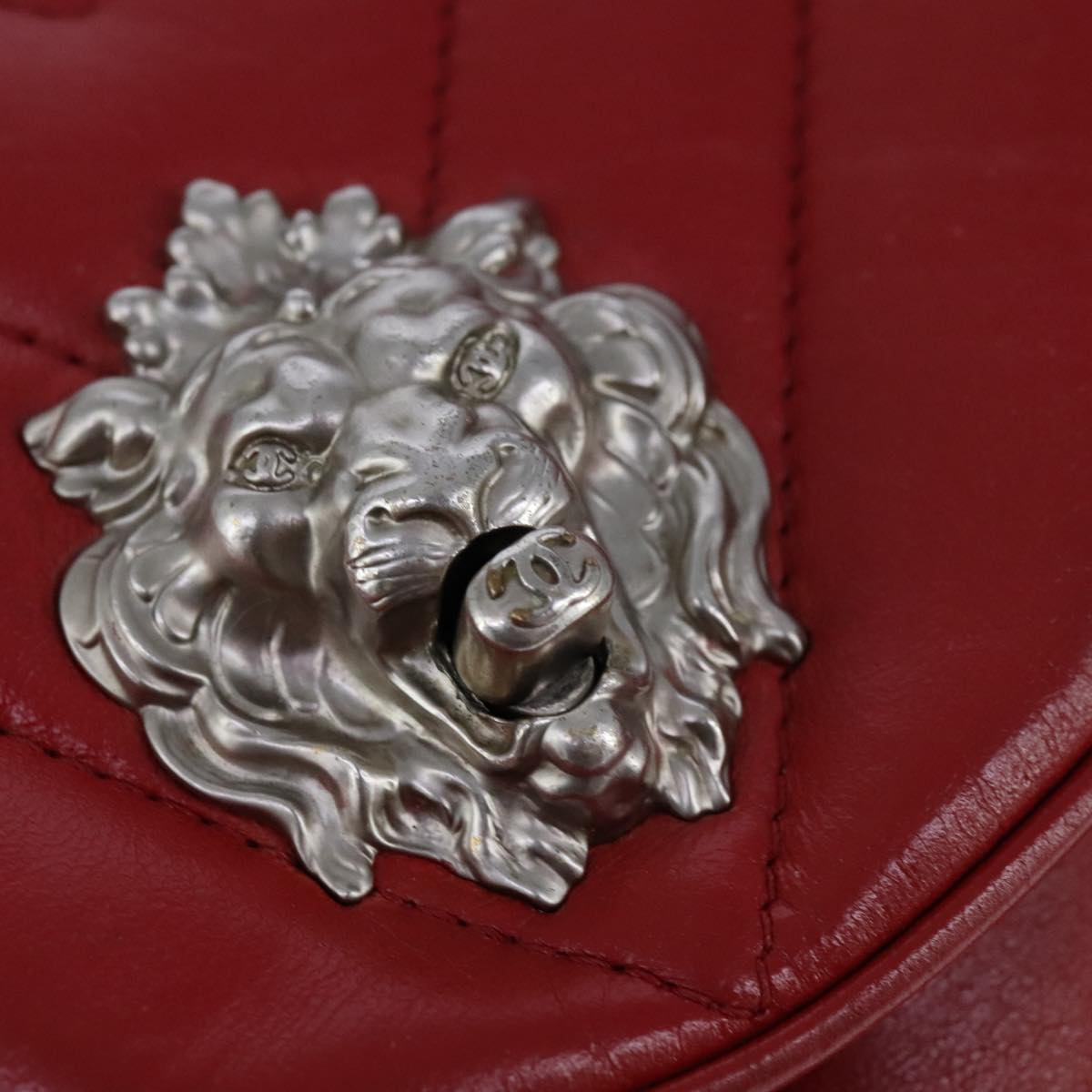 CHANEL V Stitch Chain Shoulder Bag Lamb Skin Red CC 102030A