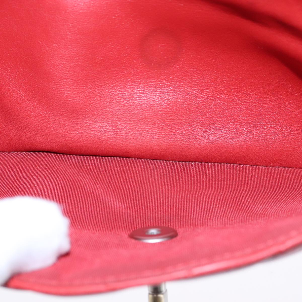 CHANEL V Stitch Chain Shoulder Bag Lamb Skin Red CC 102030A