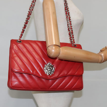 CHANEL V Stitch Chain Shoulder Bag Lamb Skin Red CC 102030A