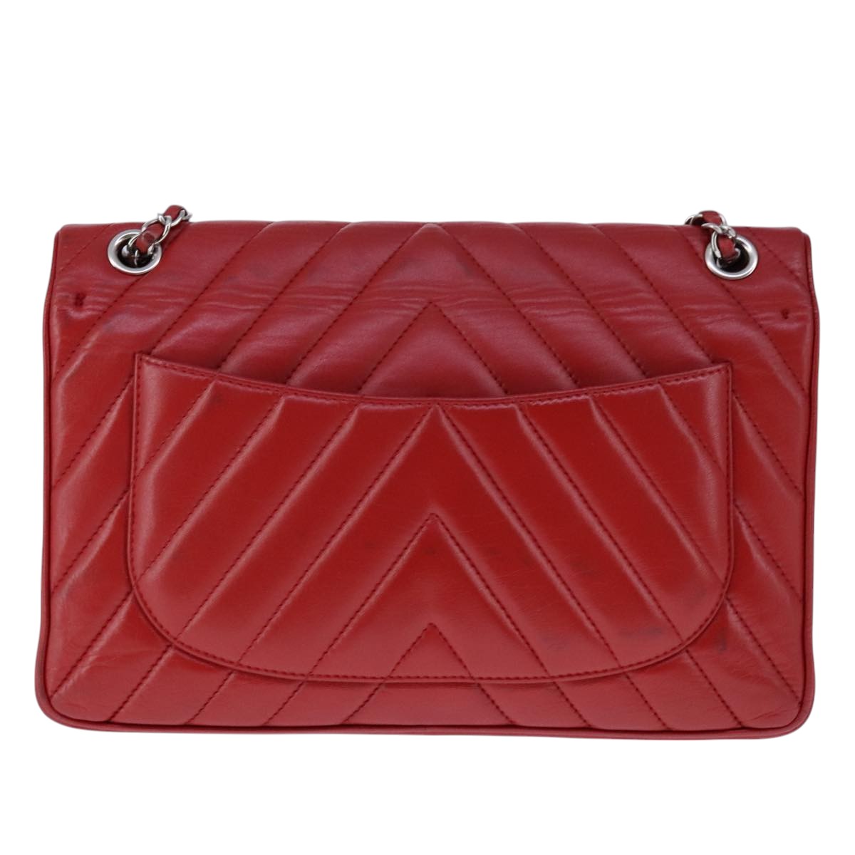 CHANEL V Stitch Chain Shoulder Bag Lamb Skin Red CC 102030A